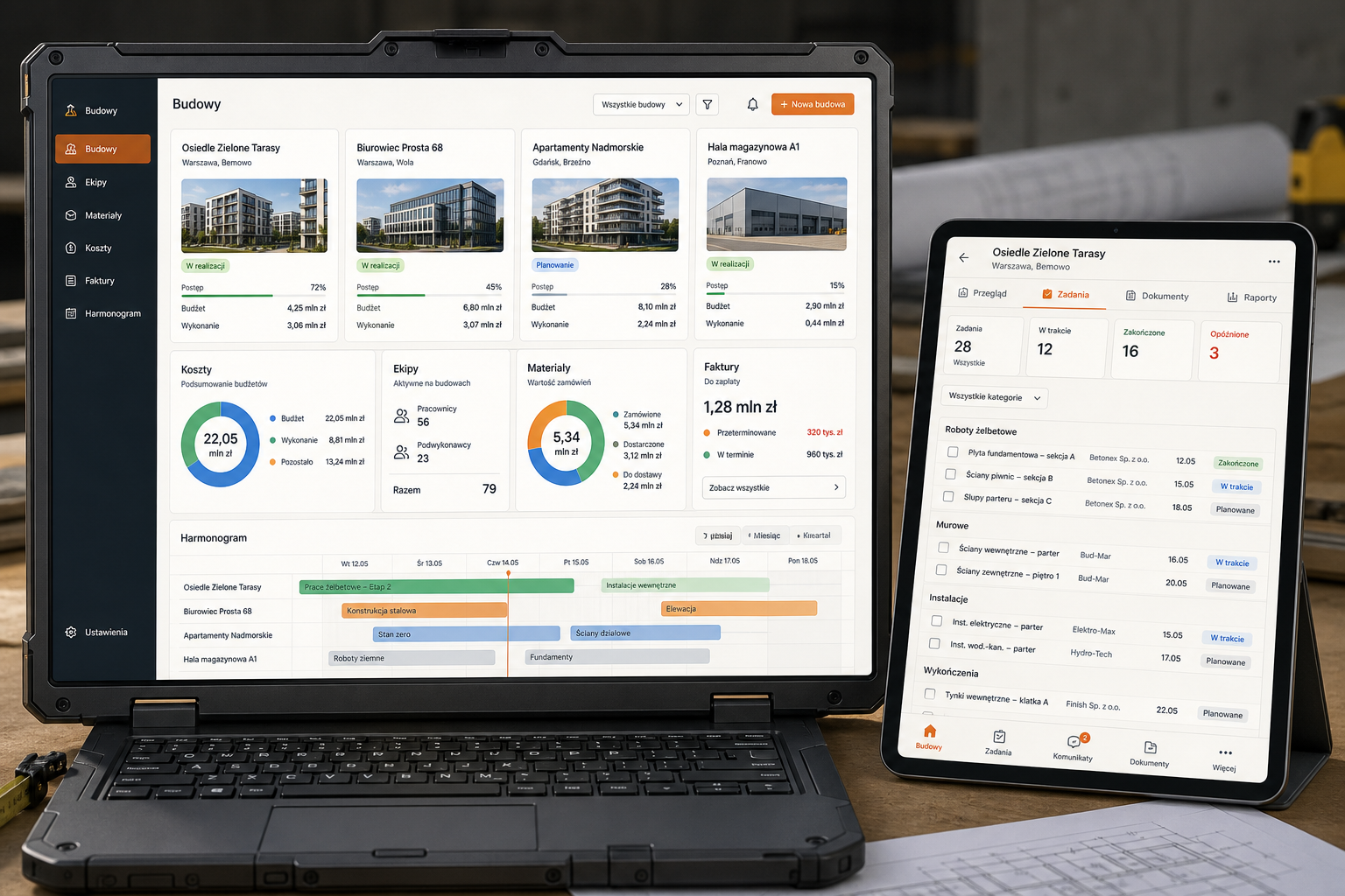System dla budowlanki - przykładowy mockup systemu