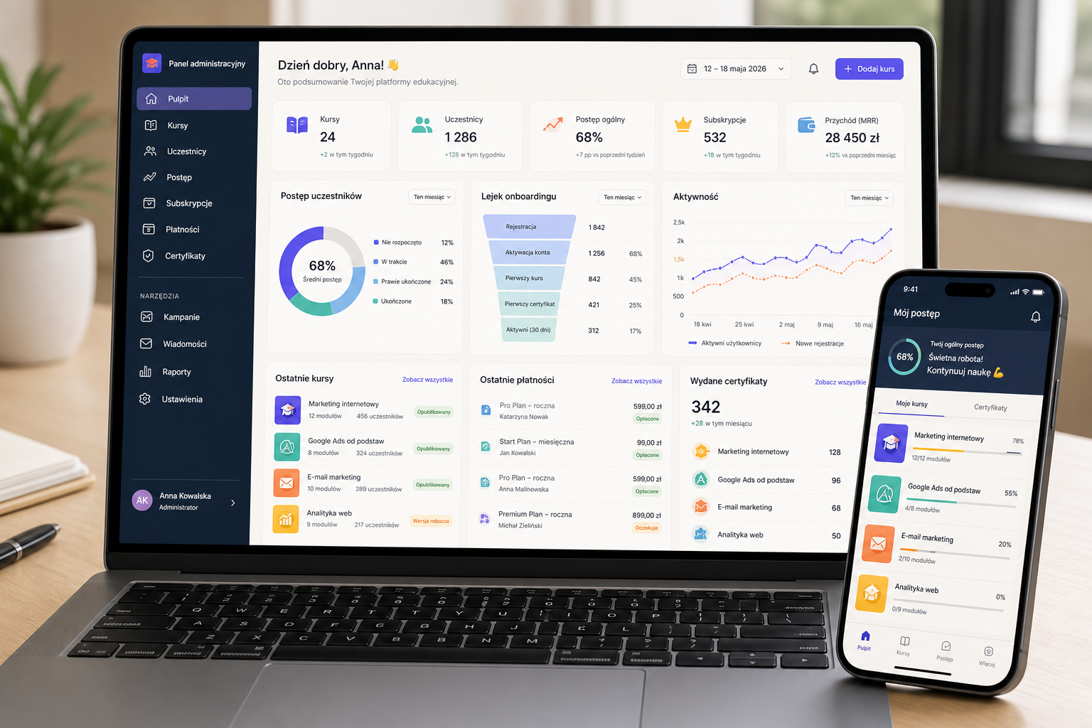 Mockup platformy SaaS edukacyjnej
